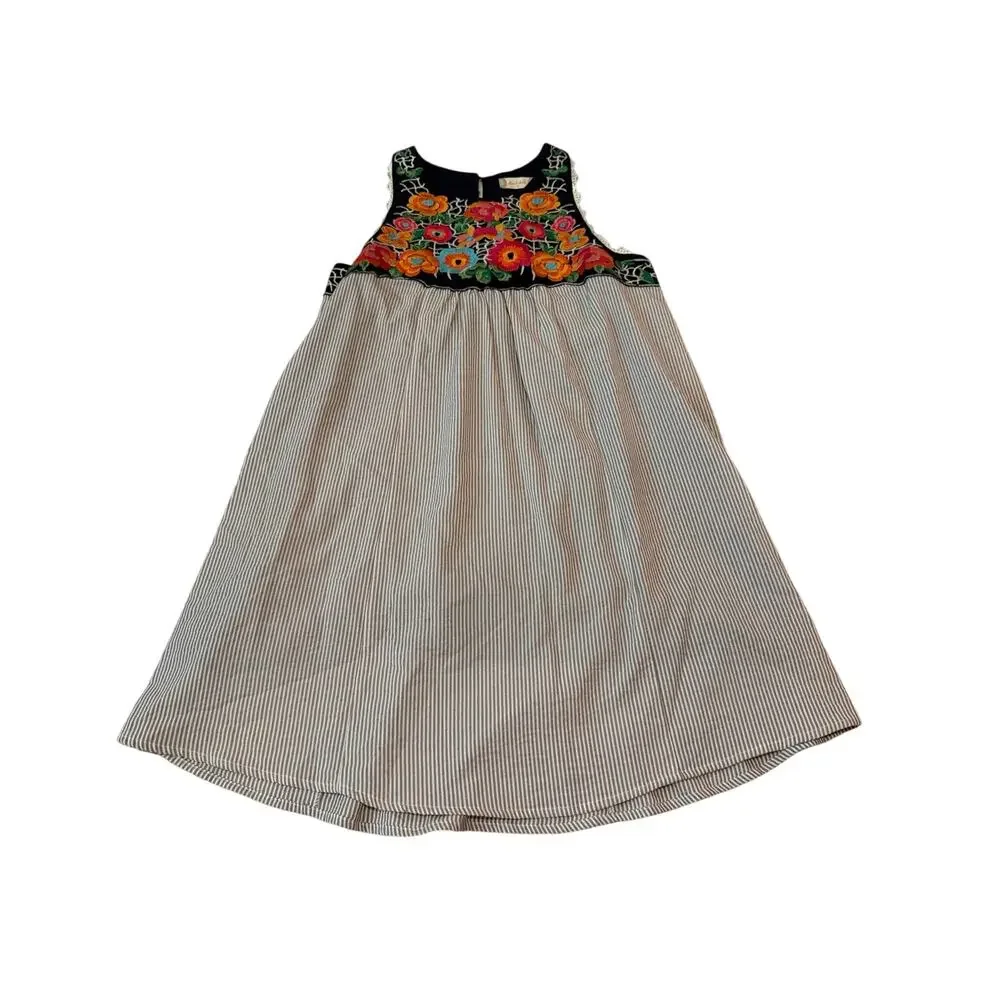 Altar'd State Embroidered Floral Mini Dress Stripe Boho Cottagecore Size Medium